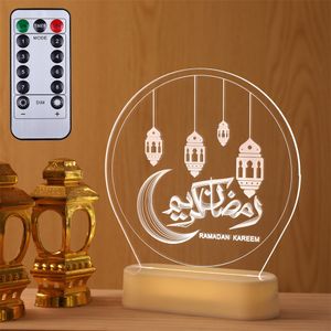 LED Ramadan 3D RGB Nachtlicht Batteriebetrieben Eid Mubarak Deko Tischdekoration Dekoleuchten mit Fernbedienung