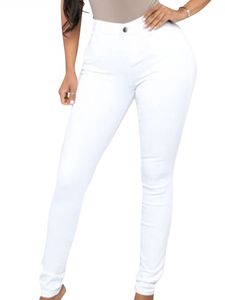 Damen Jeggings Jeans Denim Lange Bleistifthose Hohe Taille Skinny Schlank Passen Hose,Farbe:Weiß,Größe:S