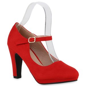 VAN HILL Damen Mary Janes Pumps Trichterabsatz Klassische Schuhe 840679, Farbe: Rot, Größe: 38