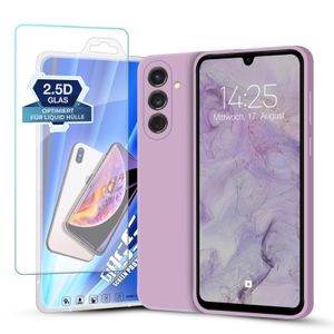 Hülle für Samsung Galaxy S24 mit 9H Displayglas Displayschutz Plus Case Cover Bumper Silikon Softgrip Schutzhülle Farbe: Lila