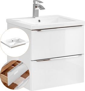 Waschtisch-Unterschrank 60cm mit Keramik-Waschbecken TOSKANA-56 Hochglanz weiß, B/H/T ca. 61/61/46 cm