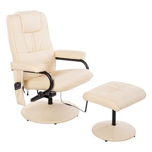 HOMCOM Massagesessel Relaxsessel Fernsehsessel TV Sessel mit Massagefunktion inkl. Hocker Kunstleder Cremeweiß 77 x 84 x 95 cm