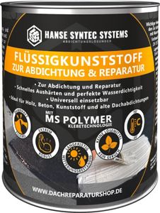 HSS Flüssigkunststoff für Abdichtung & Reparatur - Hohe Ergiebigkeit - 300g Dose - 0,33m² Reichweite, Lösemittel- & bitumenfrei, Dichtet sofort, MS Polymere (Grau)