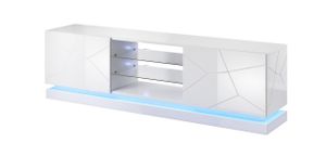 Furniture24 Tv Schrank QIU 200, Lowboard, Unterschrank, Fernsehentisch, Fernsehenschrank mit 2 Türen und LED Beluchtung Weiß Hochglanz