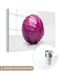 MuchoWow® Glasbilder - Bilder auf Wandbild - Foto auf Glas Rotkohl mit violettem Farbton 60x40 cm Wanddekoration aus Glas - Acrylglasbild - Acrylbilder - Glasfotos