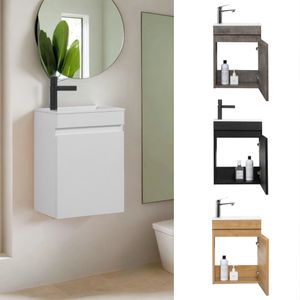 GOOM Badmöbel LUGIS 40 cm Waschbecken mit Unterschrank Gäste-WC Möbel Vormontiert Hochglanz Weiss