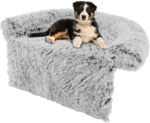 COSTWAY Hundebett Plüsch, Hundedecke Sofa, Sofaschutz Hund, Hundekissen mit waschbarem Bezug, Plüschbett für mittelgroße Hunde, 112 x 101 x 18 cm, Grau