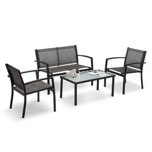 Mondeer Gartenmöbel 4er Set Sitzgruppe Balkonset 4 Personen Dunkelgrau