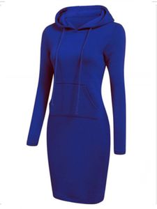 Damen Langarm Kapuzen Kleid L?ssig Herbst A-Line Mittellanges Kleid,Farbe: Blau,Gr??e:XXL