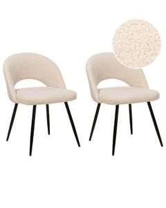 BELIANI Esszimmerstuhl 2er Set Beige Bouclé Stoffbezug mit Schwarzen Beinen aus Metall Modern Wohnzimmer Esszimmer Küche Ausstattung Möbel