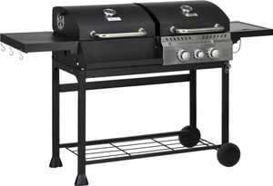Outsunny Holzkohlgrill Gasgrill mit 2+1 Brenner, Thermometer, Haken, Schwarz