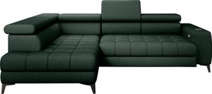 DomoHome Ecksofa Tollo Grün Anthology-Stoff Linke Seite 302x217x105 cm, L-Form Sofa mit Schlaffunktion, Bettkasten 120x85x17 cm, Elektrisch Verstellbar