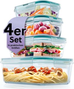 GOURMETmaxx Glas Frischhaltedosen Klick-it 4er Set Hervorragend geeignet für Spülmaschine Mikrowelle Backofen Gefrierschrank Luftdicht Auslaufsicher