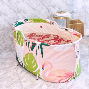 INSKER Klappbadewanne Faltbare Badewanne Badeeimer Wannenbad PVC SPA Warmhalten für kleine Badezimmer - Flamingo