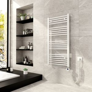Meykoers Heizkörper Elektrische Handtuchhalter für Bad 100x50cm Weiß mit Heizstab Handtuchwärmer für Handtuchtrocknung und Heizung