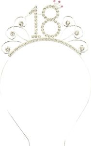Oblique Unique Haarreifen Zahl 18 mit Diamanten + Krone Haarreif 18. Geburtstag Damen Frauen silber Metall