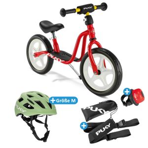 Puky LR 1 Bundle - Laufrad mit Klingel, Tragegurt und Kinder-Fahrradhelm in Größe: M, Farbe: Retro Green