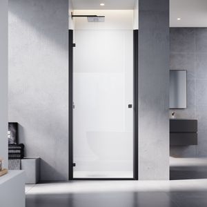 SONNI Nischentür Pendeltür Dusche 90x195cm,6mm Sicherheitsglas, Duschtür mit Scharnier, flächenbündige Duschtür mattschwarz Duschabtrennungen