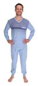 Pyjama Herren lang Shirt+Hose Schlafanzug Schlafkleidung Nachtwäsche Nachtanzug, Größe:L, Farbe:Blau