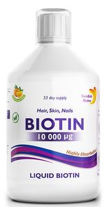 Swedish Nutra® Biotin - biotyna w płynie - dla skóry, włosów, paznokci - lśniące włosy, piękna skóra, mocne paznokcie - zrównoważony metabolizm - 500ml