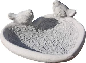 Steinfiguren Horn Herzförmige Vogeltränke mit Vögeln, das Material besteht aus Steinguss, Witterungsbeständig Frostfest und Neu, 15cm Höhe, 37cm Breite, 35cm Tiefe, ca 9kg, SU-2271