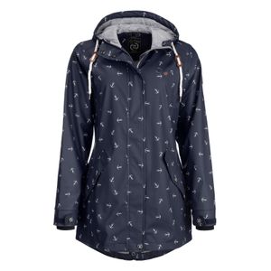 Dry Fashion Damen Regenmantel Cuxhaven mit Anker-Print - Regenjacke Jacke für Frauen mit verstellbarer Kapuze Winddicht Wasserdicht in Navy Größe 46