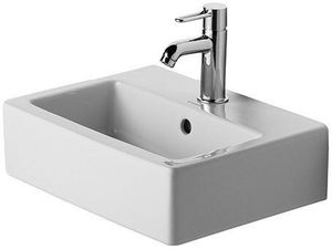 Duravit Handwaschbecken VERO mit Überlauf, Hahnlochbank, 450 x 350 mm, geschliffen, 1 Hahnloch weiß