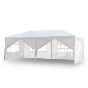 FCH 3 x 6 m Garten Pavillon mit 6 Seitenteilen zwei Türen wasserdichtes Zelt mit Spiralschläuchen, weiß