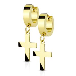 Klappcreolen Creolen Kreuz Anhänger Herren Damen Edelstahl Cross gold