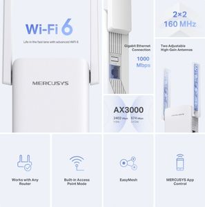 Przedłużacz WiFi TP-Link Mercusys ME80X AP/Extender/Repeater - AX3000, 1x GLAN