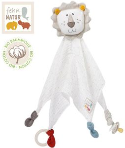 Fehn 056037 Schmusetuch Löwe Deluxe fehnNATUR – Baby Schnuffeltuch aus Baumwolle mit Schnullerbefestigung für Babys ab 0+ Monaten – Größe: 45 cm