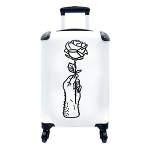 Koffer - Handgepäck - Schwarz-Weiß-Illustration von einer Hand und einer Rose - 35x55x20 cm - Trolley