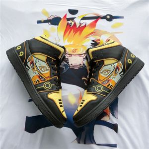 Herren Uzumaki Naruto Co-branded Sneakers Anime Naruto High-Top Turnschuhe Student All-Match Sportschuhe Schwarz Gelb Gr.39