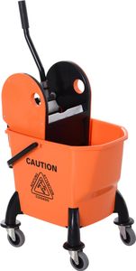 HOMCOM Upratovací vozík Upratovací vozík so žmýkačkou 26 l vedro na upratovanie Vedro na kolieskach Vozík na vytieranie, háčik na mop Vozík pre domácnosť so 4 kolieskami Oranžový