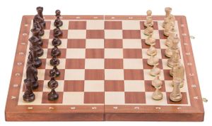 SQUARE - Profi šachy dřevěné STAUNTON NO. 5 - mahagon WW - šachová sada - šachovnice - 48 x 48 cm