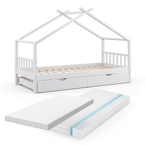 Vitalispa Hausbett Design, 90 x 200 cm mit Gästebett und 2 Matratzen, Weiß