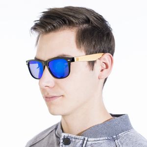 VeyRey aus Holz polarisierend Sonnenbrille Quadratischer Nadelbaum blaues Glas
