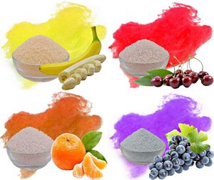 Aromazucker für bunte Zuckerwatte 4x250g Set mit Geschmack | Banane - Gelb, Kirsche - Rot, Apfelsine - Orange, Traube - Lila | Farbzucker Zucker für Zuckerwatte Zuckerwattemaschine Zuckerwattezucker