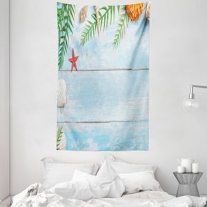 ABAKUHAUS Tropisch Wandteppich und Tagesdecke, Fisch Seashell Maritime aus Weiches Mikrofaser Stoff Waschbar ohne Verblassen Digitaldruck, 140 x 230 cm, Blassblau Grün Gelb