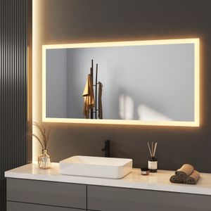 Meykoers LED Badspiegel Badezimmerspiegel mit Beleuchtung Warmes Licht 120x60cm Wandschalter Minimalistischer Design Spiegel