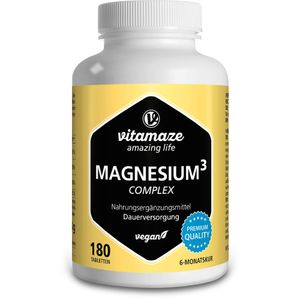 Magnesium Komplex, 350 mg elementares Magnesium mit 24h Depot-Effekt, 180 vegane Tabletten für 6 Monate