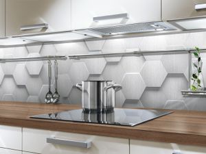 Küchenrückwand Wabenmuster 60 x 300 cm, Kunststoff Platte Monolith mit Direktdruck, grau. Glänzend