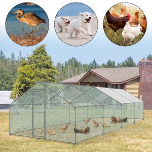 YARDIN Chicken Coop 3 x 8 x 2 m Chlév pro kuřata Small Animal Coop Free-Range Enclosure Small Animal Enclosure Aviary Outdoor Enclosure Chicken Cage Poultry House Galvanized Steel Frame with Roof