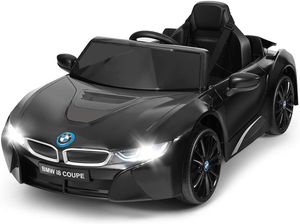 COSTWAY BMW i8 12V Kinderauto mit 2,4G-Fernbedienung, 3 Gang Elektroauto 3-5km/h mit MP3, Hupe, Musik und LED Scheinwerfer, Kinderfahrzeug 2 Türen zum Öffnen 3-8 Jahre (Schwarz)