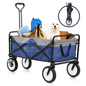 Juskys Bollerwagen 100 kg Tragkraft - Outdoor Transportwagen faltbar - Blau / Grau
