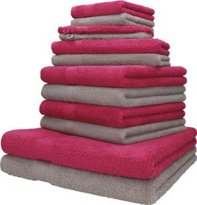 Betz 12er Handtuch-Set PALERMO 100% Baumwolle  Farbe: cranberry und stone