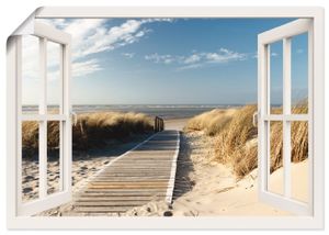 Eva Gruendemann: Fensterblick - Nordseestrand auf Langeoog - Steg, Produkt:Poster, Größe (HxB):70x100 cm / Poster