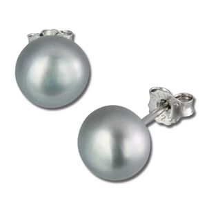 SilberDream Ohrstecker für Damen 925 Silber grau Perle Ohrringe 8,5mm SDO128K