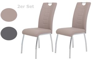 2er Set Stuhl Andrea - Kunstleder Cappuccino - Bügelgriff und Metallgestell verchromt