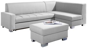 Ecksofa Wohnzimmer - Wohnlandschaft -Polstersofa mit Bettkasten und Hocker - Bettsofa - Wohnzimmer L Couch -  L-Form Couch mit Schlaffunktion - Mix - Weiß